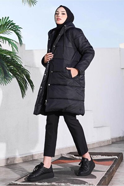TRENDTESETTÜR KADIN SİYAH CEPLİ ŞİŞME MONT T 5444