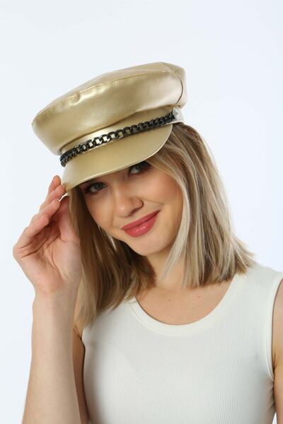 BALIENTE Pălărie de damă aurie cu lanț din piele artificială