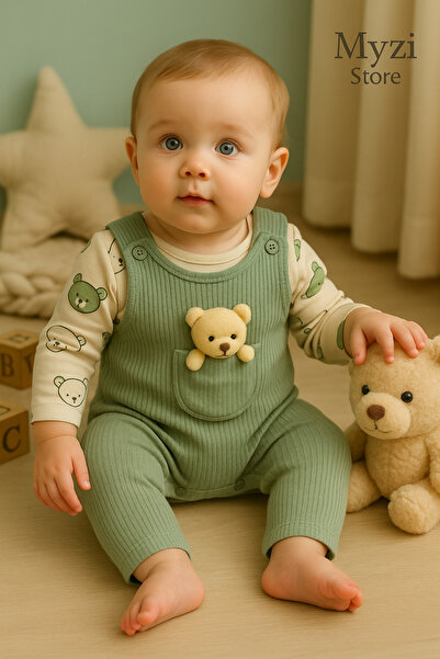 MYZİ STORE 100% Cotton Skin-Friendly Baby Romper Set – Teddy Bear Pocket, Inner Bodysuit