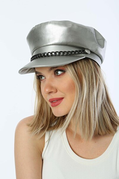 BALIENTE Silver Faux Leather Chain Cap Women's Hat