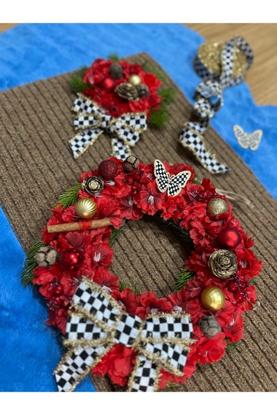 Marrone Glitter Fringed Ribbon Christmas Door Ornament Christmas Doormat and Door Ornament Set of Two Red Love