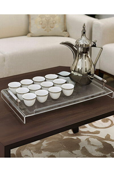 ALQANNAS Premium Thick Acrylic Serving Tray with White Handles | Medium Size Clear Tray
