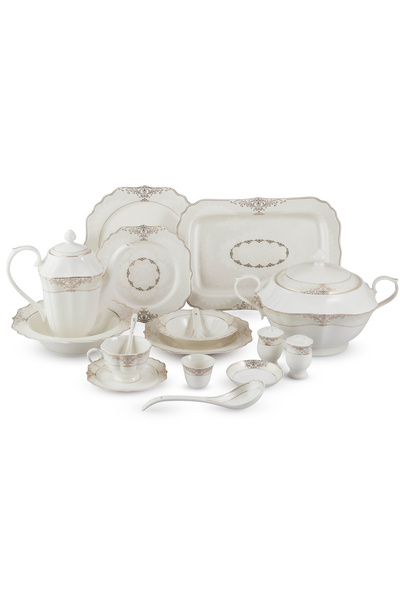 Dania 70-piece porcelain dinner set, white with gold lines, for 6 people