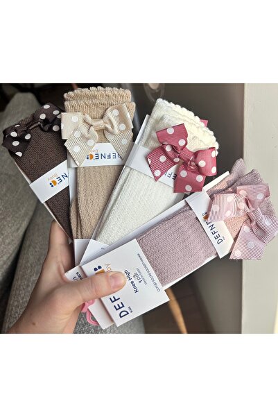 UMA Kids Girl's Knee-Length Bow Socks Set of 4 – Cotton Antiallergic