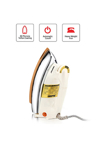 Geepas Heavy Weight Dry Iron with Overheat Protection | Golden Ceramic Soleplate | 1200 W GDI23011