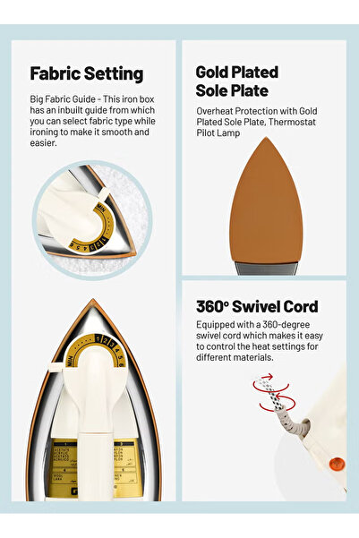 Geepas Heavy Weight Dry Iron with Overheat Protection | Golden Ceramic Soleplate | 1200 W GDI23011