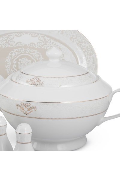 Dania 70-piece porcelain dinner set, white with gold lines, for 6 people