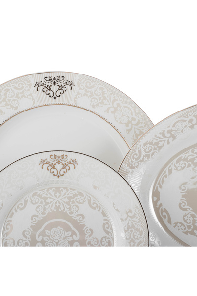 Dania 70-piece porcelain dinner set, white with gold lines, for 6 people