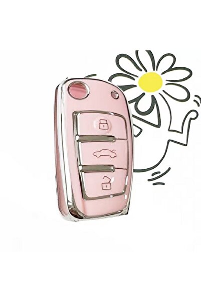 OEM Husa pentru chei briceag cu 3 butoane, gama Audi A4 B7/A6 C5/C6/A1/A3/8P/TT/Q2/Q3/Q7/TTS/R8 - roz