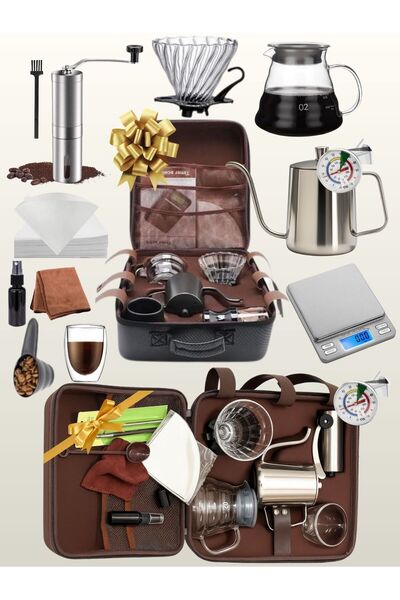 DOPPİO 13 Pcs V60 Premium Pour Over Manual Coffee Maker with Manual Grinder Dripper Set