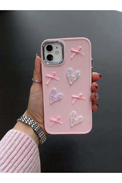 KVK PRİVACY İphone 12/12pro Uyumlu Kılıf Kurdele Ve Kalp Figürlü Darbeye Daya...