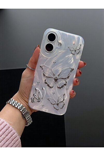 KVK PRİVACY Apple iPhone 17 Uyumlu – Tüylü Kelebek Desenli Yumuşak Silikon Kı...
