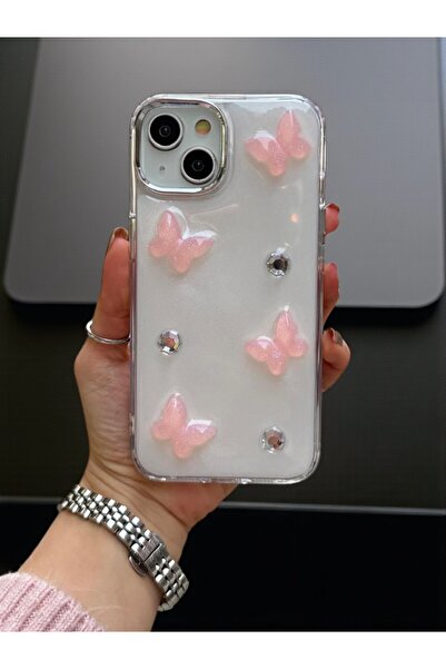 KVK PRİVACY Apple iPhone 15 Uyumlu Pembe Kelebek Kılıf Darbeye Karşı Dayanıkl...