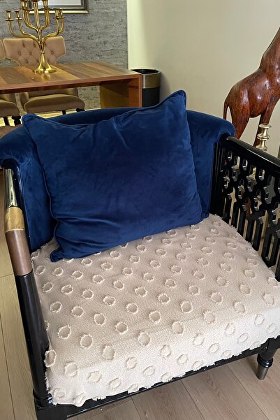 ARSEM EV TEKSTİL Pompon Sofa Cover Cappucino Single Armchair Cover 80X100 cm