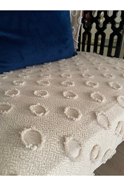 ARSEM EV TEKSTİL Pompon Sofa Cover Cappucino Single Armchair Cover 80X100 cm