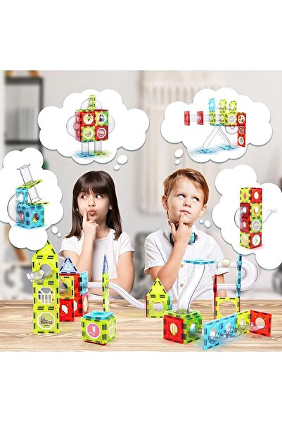 lil munchkins 168 Pcs Magnetic Pipeline Building Set, 3D Magnetic Tiles for Kids (Ice)