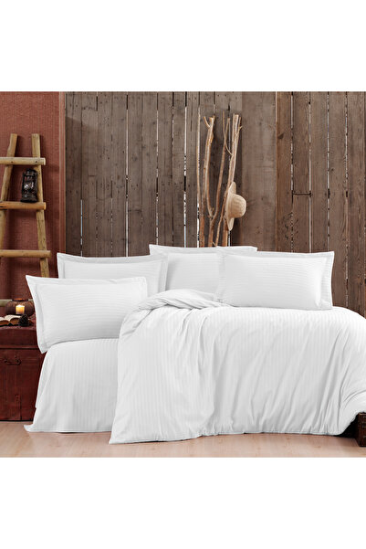 Alena Home Style 100% Cotton Satin (With Elastic Sheet) Striped Single Duvet ...