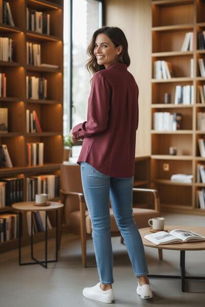 zhrcollection Büyük Beden Keten Bordo Gömlek (46-50-52-54)