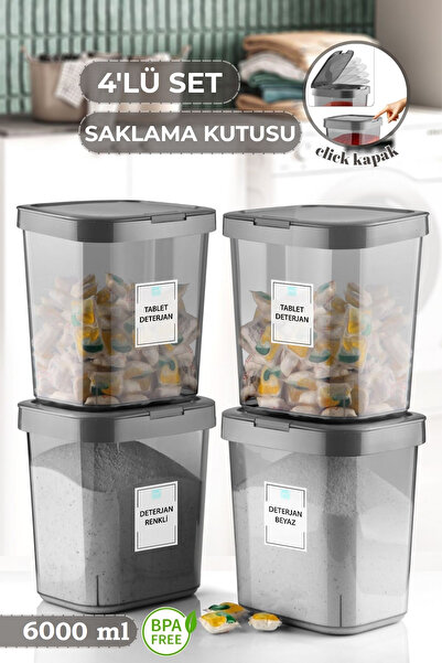 MYBOX 4'lü Set Etiketli Kilitli Kapaklı Saklama Kabı - Banyo Düzenleyici Toz ...