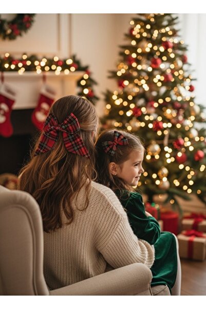 Toka Delisi Cataramă cu fundă de Crăciun în carouri roșii realizată manual, c...