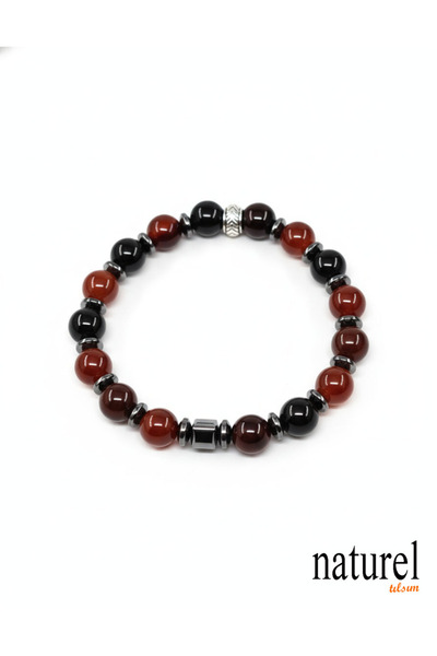 Naturel Tılsım سوار للجنسين من حجر العقيق والهيماتيت الطبيعي مقاس 8 ملم
