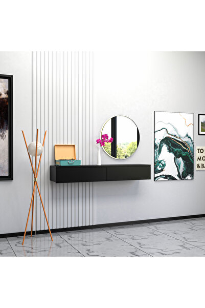 Barida Sanat 130cm uzunluk %100 MDF Konsol İki Çekmeceli | Dresuar | Duvara Monte MDF Ahşap Raf | Makyaj Masası