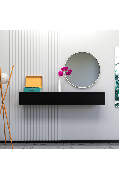 Barida Sanat 130cm uzunluk %100 MDF Konsol İki Çekmeceli | Dresuar | Duvara Monte MDF Ahşap Raf | Makyaj Masası