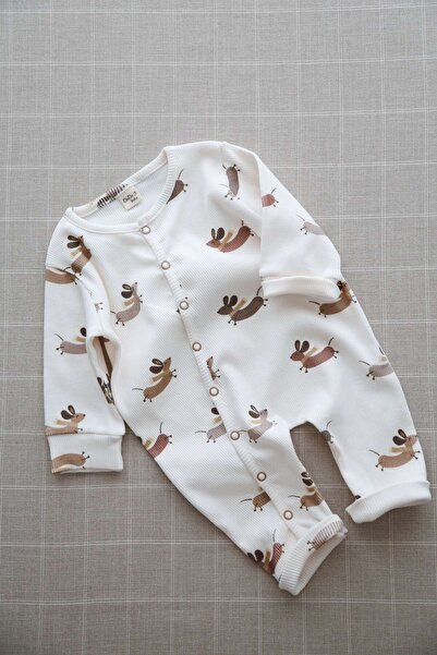 DoDo'S Baby Happy Puppy Patterned Organic Ribbed Knit Baby Rompers