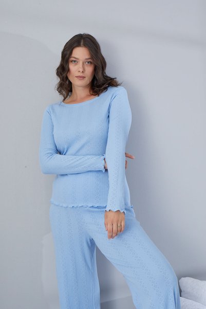 FREEWİSE Pure 100% Cotton Long Sleeve Women's Pajama Set
