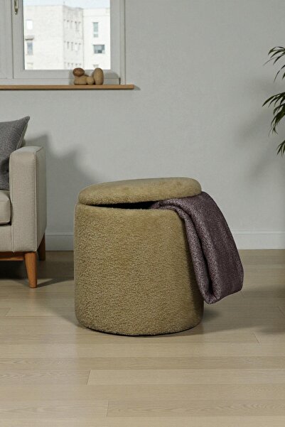 WoodyMaison Puf Teddy Kuzu Tüy Kumaş Sandıklı Silindir Çok Amaçlı Puf Koltuk ...