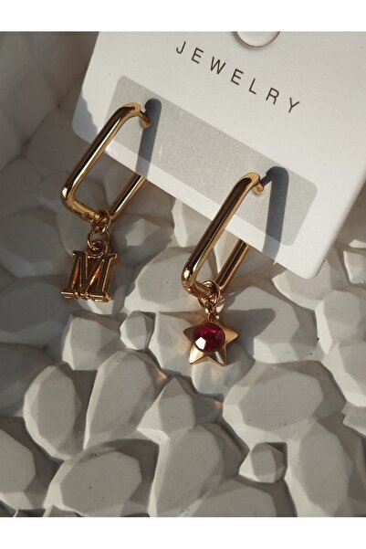 Amabel Jewelerys Red Steel Star and Letter Charm Rectangular Celak Earrings