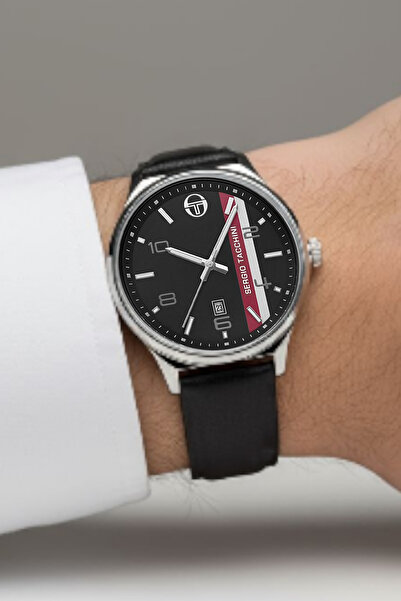 Sergio Tacchini Takvimli Siyah Deri Kayışlı Erkek Kol Saati