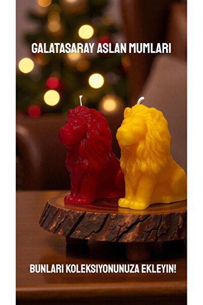 magnocandles Sarı ve Kırmızı renk 2’li Aslan Mum Galatasaray taraftar renkleri dekoratif mumlar