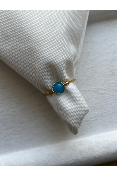 PelvedDesign خاتم من حجر العقيق الأزرق قابل للتعديل باللون الذهبي مصنوع يدويًا