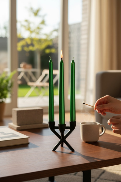 a&p 3 Lü Samdan Yılbaşı Yeşil Renk Kaplama Gövde 1. Kalite Mum