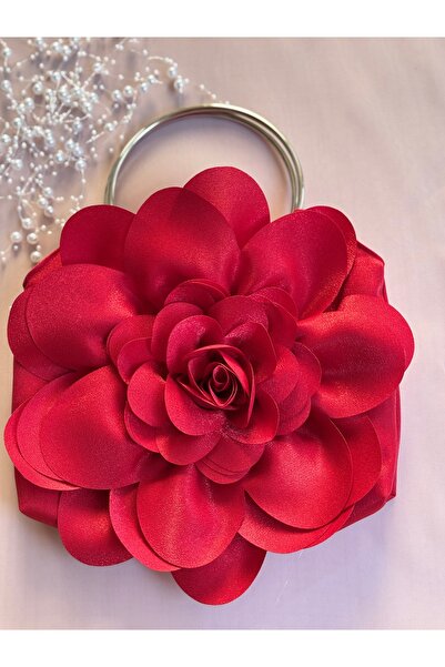 GUSTELLO Țesătură roșie Mâner din metal argintiu Geantă cu flori de trandafir Accesoriu pentru geantă de mână Rochie de seară Geantă de zi cu zi elegantă pentru femei