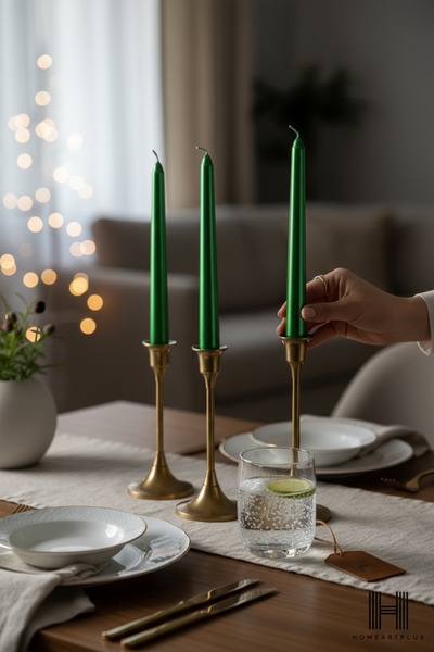 a&p 3 Lü Samdan Yılbaşı Yeşil Renk Kaplama Gövde 1. Kalite Mum