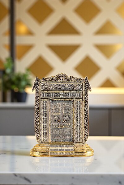 Güncel Vitrin Zirkon Taşlı Altın Elif Kabe Kapısı Hediyelik Dekor Biblo 19*24 cm