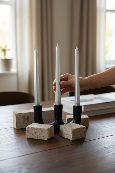 a&p Metalik renk Gümüş dekoratif Şamdan mum 3 adet (25x2.2cm)