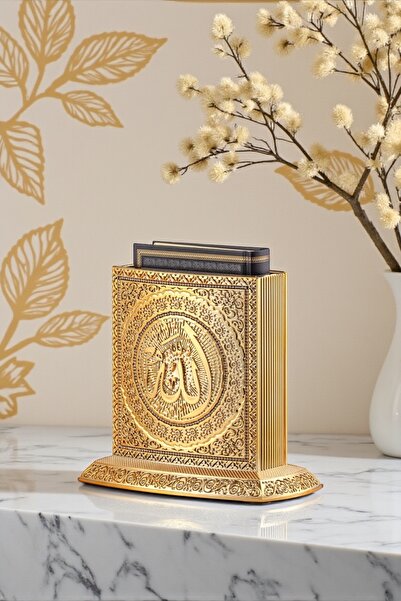 Güncel Vitrin Zirkon Taşlı Gold Kuran Hediyeli Kuran Kabı Dekoratif Biblo 24*...