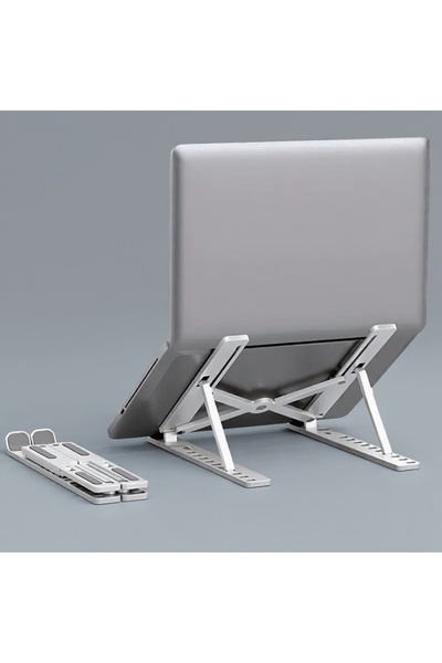 ISO TRADE Suport ergonomic din aluminiu pentru laptop ajustabil pe 6 nivele, antiderapant, capacitate 20 kg