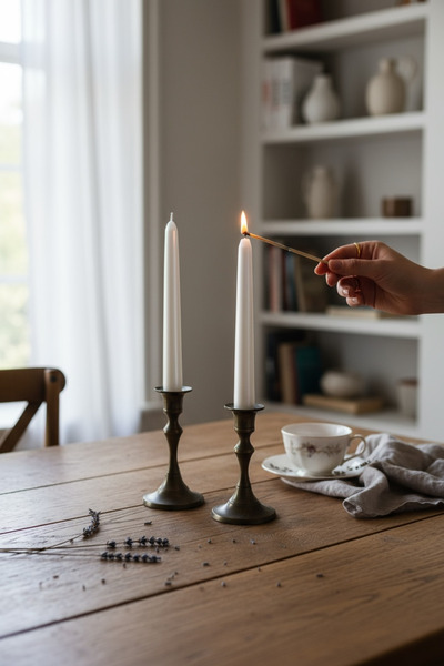 a&p Metalik renk Beyaz dekoratif Şamdan mum 3 adet (25x2.2cm)