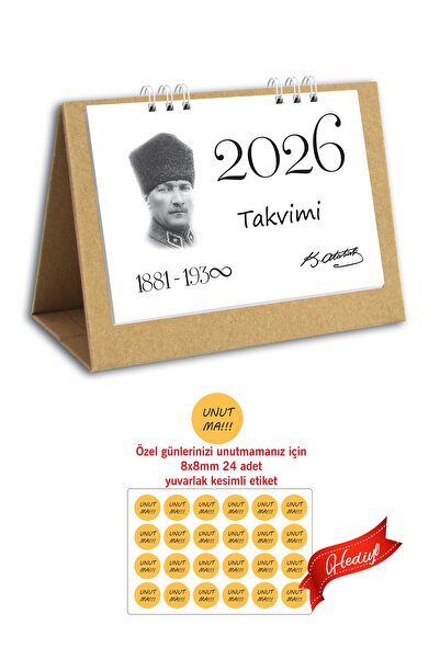cabuk baskı 2026Takvim, 2026 Atatürk Masa Takvimi 2026 Kraft Üçgen Takvim, 2026 Spiralli Masa Takvimi