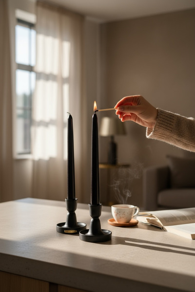 a&p Metalik renk Siyah dekoratif Şamdan mum 3 adet (25x2.2cm)