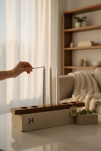 a&p Metalik renk Gümüş dekoratif Şamdan mum 3 adet (25x2.2cm)