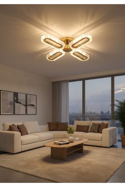 Marsel Lighting SERRA 4LÜ GOLD plafonyer avize 3 renk led ısıklı salon oturma odası avize