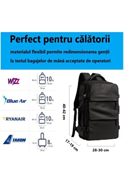 Mense Rucsac de Călătorie Avion 40x30x20 cm, Impermeabil, Laptop, Bagaj de mână Wizz Air RyanAir, Albastru
