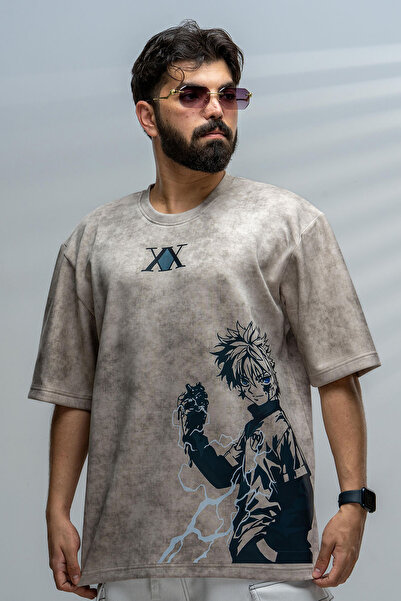 saneafn Beige T-shirt with Killua Zoldyck character design