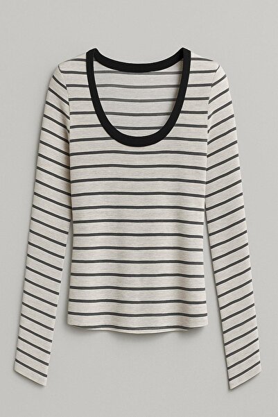 COTENCONCEPT Μακρυμάνικη μπλούζα με ριμπάκια με λαιμόκοψη καγιάκ