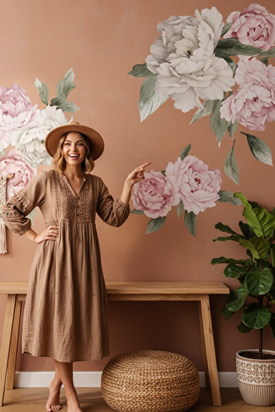 KT Decor ملصق حائط عملاق على شكل زهور الفاوانيا الملونة